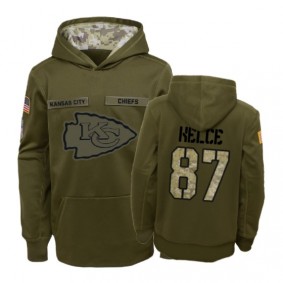 Kansas City Chiefs Travis Kelce Olive 2018 Salute To Service Hoodie - Youth