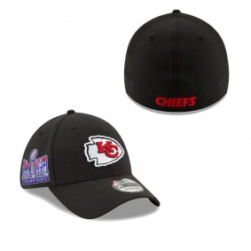 Men's Kansas City Chiefs Black Super Bowl LVIII Champions Side Patch 39THIRTY Flex Hat