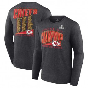 Men's Kansas City Chiefs Heather Charcoal Super Bowl LVIII Champions Roster Best Teammates Long Sleeve T-Shirt