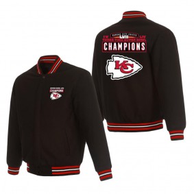 Men's Kansas City Chiefs Black Super Bowl LVII Champions Logo Reversible Wool Full-Snap Jacket