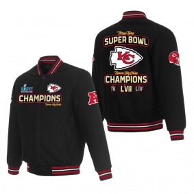 Men's Kansas City Chiefs Black Super Bowl LVII Champions Team Reversible Wool Full-Snap Jacket