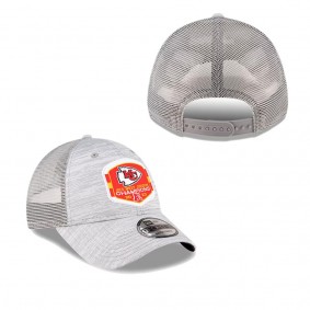 Men's Kansas City Chiefs Heather Gray 2023 AFC West Division Champions Locker Room Trophy Collection Trucker 9FORTY Adjustable Hat