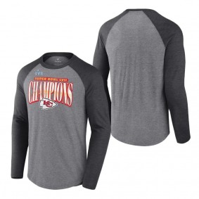 Men's Kansas City Chiefs Heather Gray Heather Charcoal Super Bowl LVII Champions Rewrite History Raglan Long Sleeve Tri-Blend T-Shirt