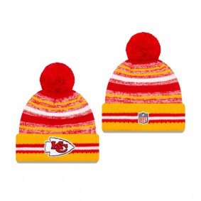 Kansas City Chiefs Red Gold 2021 NFL Sideline Sport Pom Cuffed Knit Hat