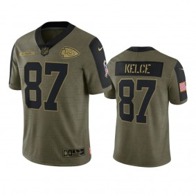 Kansas City Chiefs Travis Kelce Olive 2021 Salute To Service Limited Jersey