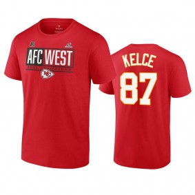 Kansas City Chiefs Travis Kelce Red 2021 AFC West Division Champions Blocked Favorite T-Shirt