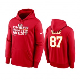 Kansas City Chiefs Travis Kelce Red 2021 AFC West Division Champions Trophy Hoodie
