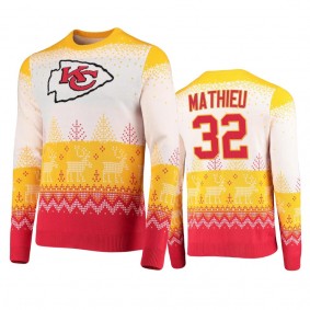 Men's Kansas City Chiefs Tyrann Mathieu White 2021 Christmas Gift Big Logo Sweater