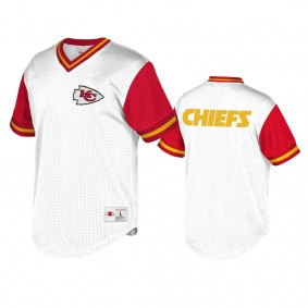 Kansas City Chiefs White Red Team Logo Mesh V-Neck Throwback T-Shirt