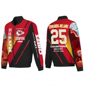 Clyde Edwards-Helaire Kansas City Chiefs Red Super Bowl LVII Champions Logo Full Zip Nylon Bomber Jacket