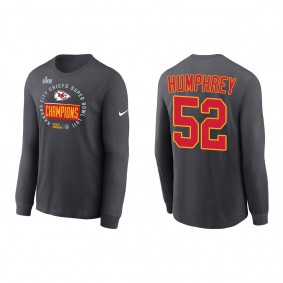 Creed Humphrey Kansas City Chiefs Anthracite Super Bowl LVII Champions Locker Room Trophy Collection Long Sleeve T-Shirt