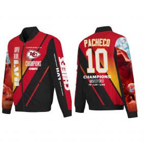 Isiah Pacheco Kansas City Chiefs Red Super Bowl LVII Champions Logo Full Zip Nylon Bomber Jacket