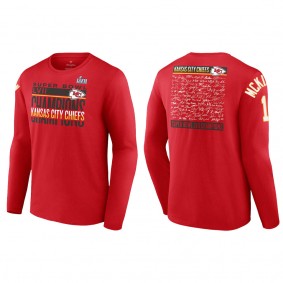 Jerick McKinnon Kansas City Chiefs Red Super Bowl LVII Champions Signature Roster Long Sleeve T-Shirt