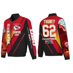 Joe Thuney Kansas City Chiefs Red Super Bowl LVII Champions Logo Full Zip Nylon Bomber Jacket
