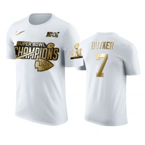 Kansas City Chiefs Harrison Butker White Super Bowl LIV Champions Golden Edition T-Shirt