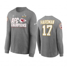 Kansas City Chiefs Mecole Hardman Red 2020 AFC Champions Trophy T-Shirt