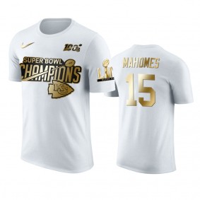 Kansas City Chiefs Patrick Mahomes White Super Bowl LIV Champions Golden Edition T-Shirt