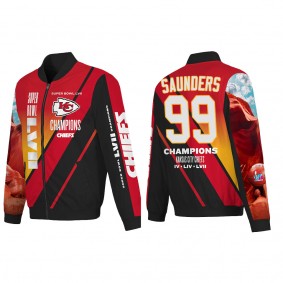Khalen Saunders Kansas City Chiefs Red Super Bowl LVII Champions Logo Full Zip Nylon Bomber Jacket