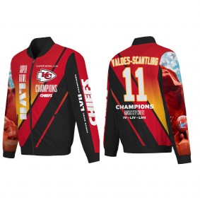 Marquez Valdes-Scantling Kansas City Chiefs Red Super Bowl LVII Champions Logo Full Zip Nylon Bomber Jacket