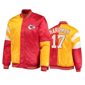Kansas City Chiefs Mecole Hardman Red Yellow Split Leader Varsity Jacket