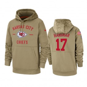 Kansas City Chiefs Mecole Hardman Tan 2019 Salute to Service Sideline Therma Pullover Hoodie