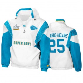 Kansas City Chiefs Clyde Edwards-Helaire White Teal Super Bowl LV Crinkle Half-Zip Pullover Hoodie