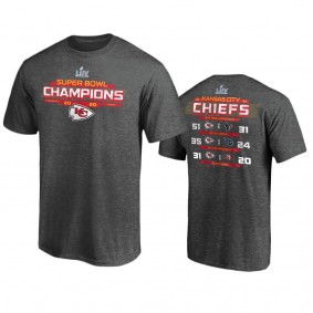 Men's Kansas City Chiefs Heather Charcoal Super Bowl LIV Champions Running Back Schedule T-Shirt