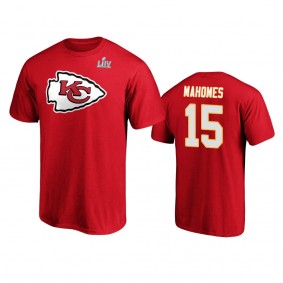 Men's Kansas City Chiefs Patrick Mahomes Red Super Bowl LIV Halfback Player Name & Number T-Shirt