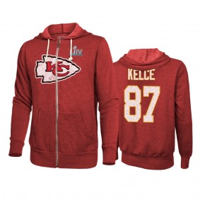 Kansas City Chiefs Travis Kelce Red Super Bowl LIV Name & Number Full-Zip Hoodie