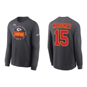Patrick Mahomes Kansas City Chiefs Anthracite Super Bowl LVII Champions Locker Room Trophy Collection Long Sleeve T-Shirt
