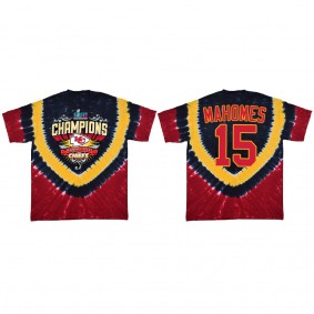 Patrick Mahomes Kansas City Chiefs Red Super Bowl LVII Champions Shield Tie Dye T-Shirt