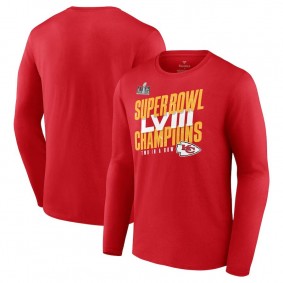 Men's Kansas City Chiefs Red Super Bowl LVIII Champions Iconic Victory Long Sleeve T-Shirt