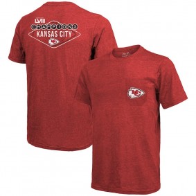 Men's Kansas City Chiefs Red Super Bowl LVIII Champions Tri-Blend Pocket T-Shirt