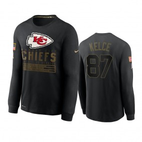 Kansas City Chiefs Travis Kelce Black 2020 Salute to Service Sideline Performance Long Sleeve T-shirt