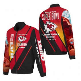 Women's Kansas City Chiefs Black Red Super Bowl LVII Champions Nylon Full-Zip Bomber Jacket