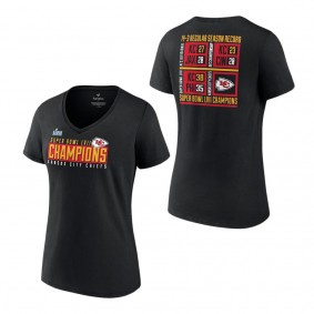 Women's Kansas City Chiefs Black Super Bowl LVII Champions Scoreboard Showcase V-Neck T-Shirt