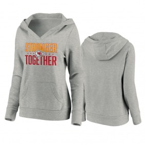 Women's Kansas City Chiefs Heather Gray Stronger Together Crossover Neck Pullover Hoodie