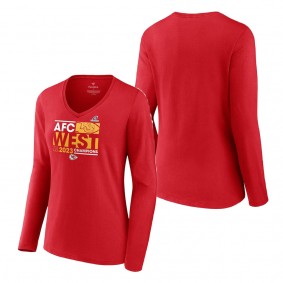 Women's Kansas City Chiefs Red 2023 AFC West Division Champions Conquer Long Sleeve V-Neck T-Shirt