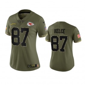 Women's Kansas City Chiefs Travis Kelce Olive 2022 Salute To Service Limited Jersey