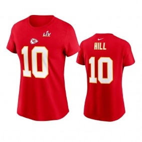 Women's Kansas City Chiefs Tyreek Hill Red Super Bowl LV Name Number T-shirt
