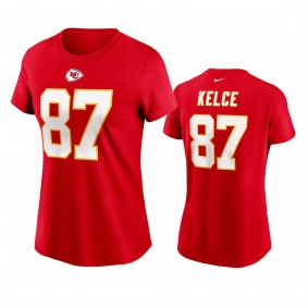 Women's Kansas City Chiefs Travis Kelce Red Name Number T-shirt