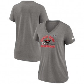 Women's Kansas City Chiefs Heather Gray Super Bowl LVIII Champions Local Tri-Blend V-Neck T-Shirt