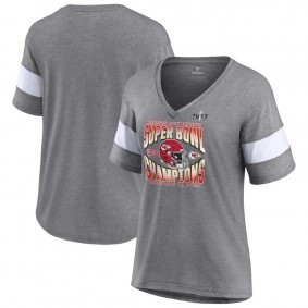 Women's Kansas City Chiefs Heather Gray Super Bowl LVIII Champions Own the Moment Tri-Blend V-Neck T-Shirt