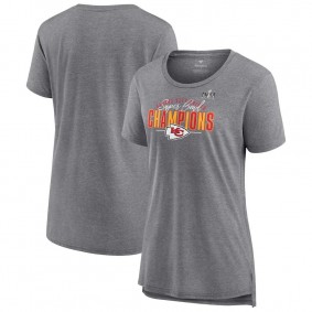 Women's Kansas City Chiefs Heather Gray Super Bowl LVIII Champions Prestigious Run Tri-Blend T-Shirt
