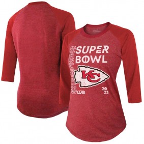 Women's Kansas City Chiefs Red Super Bowl LVIII Champions Whooperup Tri-Blend Raglan T-Shirt
