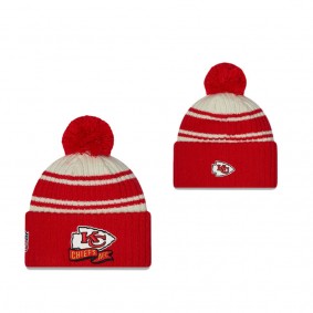 Youth Kansas City Chiefs Cream Red 2022 Sideline Sport Cuffed Pom Knit Hat