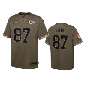 Youth Kansas City Chiefs Travis Kelce Olive 2022 Salute To Service Limited Jersey